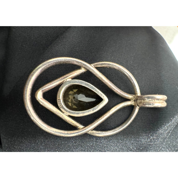 Yellow Citrine Sterling Silver Pendant Large Modernist 925 - Picture 7 of 7